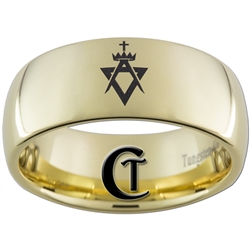 9mm Gold Dome Tungsten Carbide Masonic Design