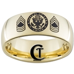 9mm 14Kt Gold Plated Dome Tungsten Carbide Army Master Sergeant Design Ring.