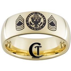 9mm 14Kt Gold Plated Dome Tungsten Carbide Army Master Sergeant Design Ring.