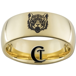 9mm Gold Dome Tungsten Carbide Tiger Design