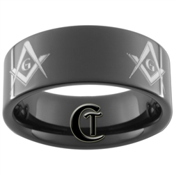 9mm Black Pipe Tungsten Carbide Masonic Design