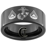 9mm Black Pipe Tungsten Carbide Marines Corporal Design Ring.