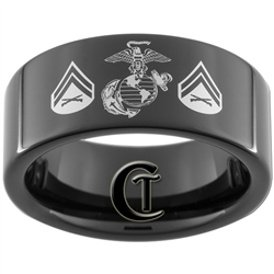 9mm Black Pipe Tungsten Carbide Marines Corporal Design Ring.