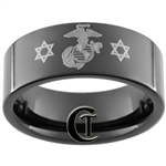 9mm Black Pipe Tungsten Carbide Marines Judaism Star of David Laser Design.