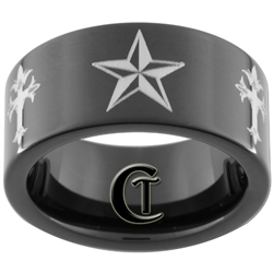 9mm Black Pipe Tungsten Carbide Nautical Star and Cross Design