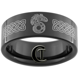 9mm Black Pipe Tungsten Carbide Shadow Run Dragon Celtic Design Ring.