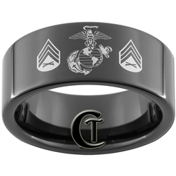 9mm Black Pipe Tungsten Carbide Marines Eagle Globe and Anchor & Sergeant Design Ring.