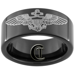 9mm Black Pipe Tungsten Carbide Military NAVY Naval Aviator Design Ring.