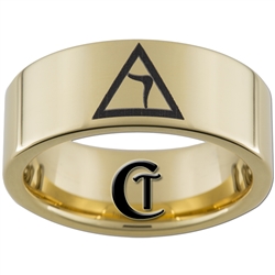 9mm Gold Pipe Tungsten Carbide Masonic Yod Design