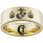 9mm 14Kt Gold Plated Pipe Tungsten Carbide Marines Eagle Globe and Anchor and Sergeant Rank Design