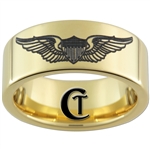 9mm 14kt Gold Plated Pipe Tungsten Carbide U.S. Air Force Pilot Wings Design Ring.