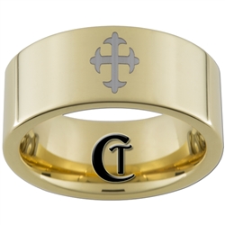 9mm Gold Pipe Tungsten Carbide Medieval Cross Design