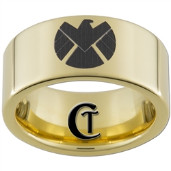 9mm Gold Pipe Tungsten Carbide Avengers S.H.I.E.L.D. Design