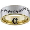 9mm Gold Pipe Tungsten Carbide Satin Finish Baseball Stich Ring Design