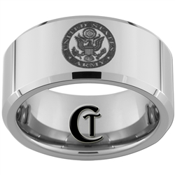 10mm Beveled Tungsten Carbide Army Crest Design Ring.