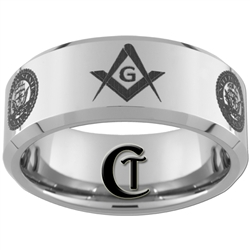 10mm Beveled Tungsten Carbide NAVY Crest and Masonic Square & Compass Design.