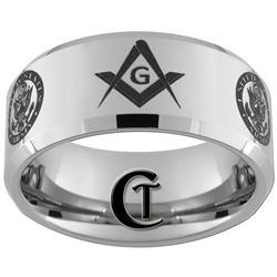 10mm Beveled Tungsten Carbide Alternating ARMY Crests and Masonic Symbols Design Ring.