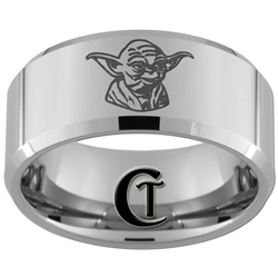 10mm Beveled Tungsten Carbide Star Wars Yoda Design