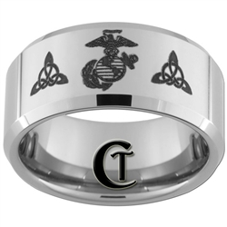 10mm Beveled Tungsten Carbide Marines Eagle Globe & Anchor and Celtic Knots Design.