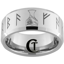 10mm Tungsten Carbide Beveled Runes Tattoo Design Ring