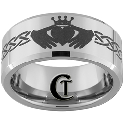 10mm Beveled Tungsten Carbide Claddagh Design