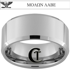 10mm Beveled Tungsten Carbide Military Colonel Eagle Molon Labe Design Ring.