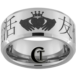 10mm Beveled Tungsten Carbide Kanji Claddagh Design Ring.