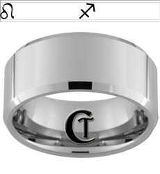 10mm Beveled Tungsten Carbide Zodiac Design