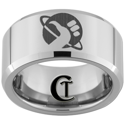 10mm Beveled Tungsten Carbide Hitch Hikers Guide to the Galaxy Design Ring.
