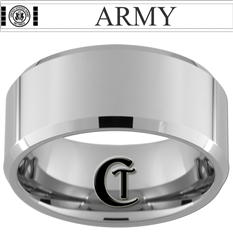 10mm Beveled Tungsten Carbide comfort fit black lasered Retired ARMY Lieutenant Design Ring.