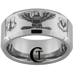 10mm Beveled Tungsten Carbide Air Force Air National Guard Colonel Eagle Design Ring.