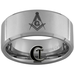 10mm Beveled Satin Finish Tungsten Carbide Masonic Design