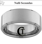 10mm Beveled Tungsten Carbide Satin Finish Center Wolf Latin Second To None Design Ring.