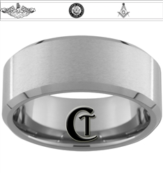 10mm Satin Beveled Tungsten Carbide  Navy Crest Submarine Masonic Square & Compass Design.