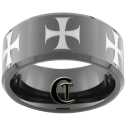 10mm Black Beveled Tungsten Carbide Maltese Cross Design