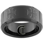 10mm Black Beveled Tungsten Carbide Maltese Cross Design