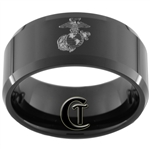 10mm Black Beveled Tungsten Carbide Marines Eagle Globe and Anchor Design.