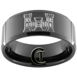 10mm Black Beveled Tungsten Carbide Army Engineer Castle Design