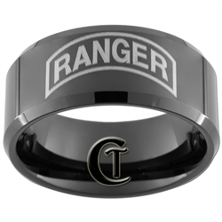 10mm Black Beveled Tungsten Carbide ARMY Ranger Design Ring.