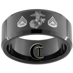 10mm Black Beveled Tungsten Carbide Marines  Eagle, Globe and Anchor Corporal Design Ring.