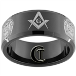 10mm Black Beveled Tungsten Carbide Masonic Design