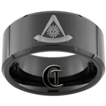 10mm Black Beveled Tungsten Carbide Masonic Design