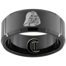 10mm Black Beveled Tungsten Carbide Darth Vader Design