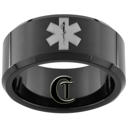 10mm Black Beveled Tungsten Carbide Medical Alert Design