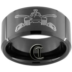 10mm Black Beveled Tungsten Carbide Army Armored Tank Division Design.