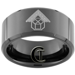 10mm Black Beveled Tungsten Carbide Masonic Design