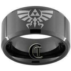 10mm Black Beveled Tungsten Carbide Legend Of Zelda Design