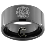 10mm Black Beveled Tungsten Carbide Fireman Design