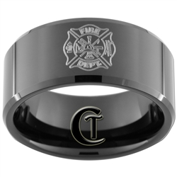 10mm Black Beveled Tungsten Carbide Fireman Design