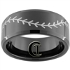 10mm Black Beveled Tungsten Carbide Baseball Stitch Design